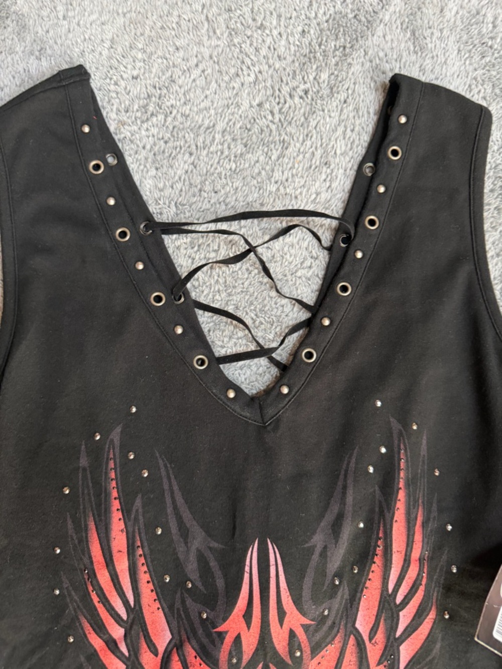 Deadstock Y2K Harley Davidson Lace Up Biker Tank Top Size Large - Picture 8 of 9